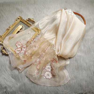 Silk embroidered scarf Beige - Shop at LoveMi