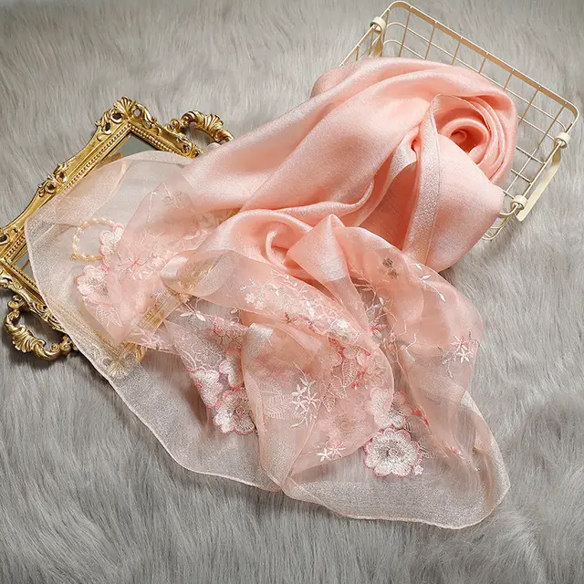 Silk embroidered scarf Pink - Shop at LoveMi