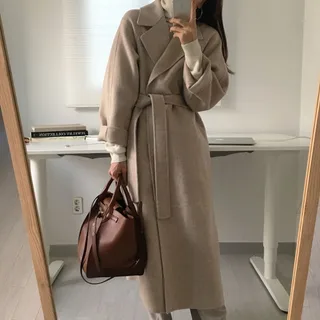 Double-sided woolen mid-length loose and lazy woolen woolen coat - Apricot