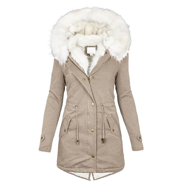 Women's cotton padded jacket with white collar Khaki - Shop at LoveMi