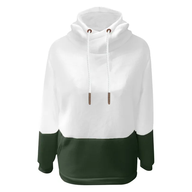 Solid color stitching and fleece hooded sweater Dark Green - Shop at LoveMi