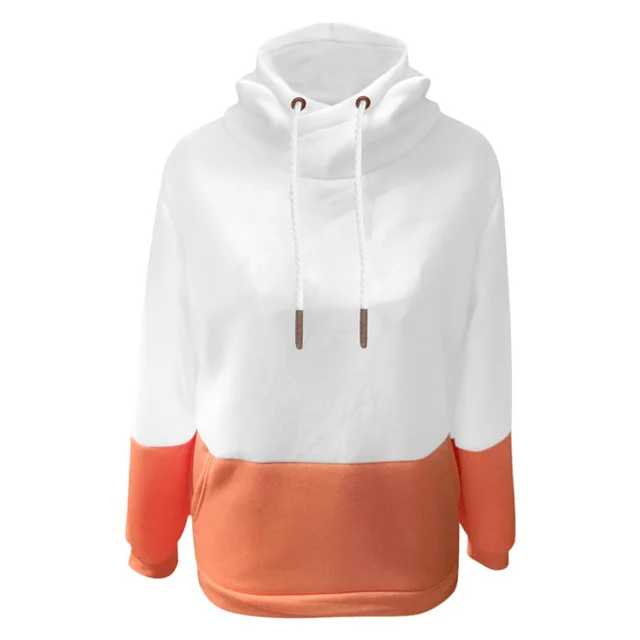 Solid color stitching and fleece hooded sweater Orange - Shop at LoveMi