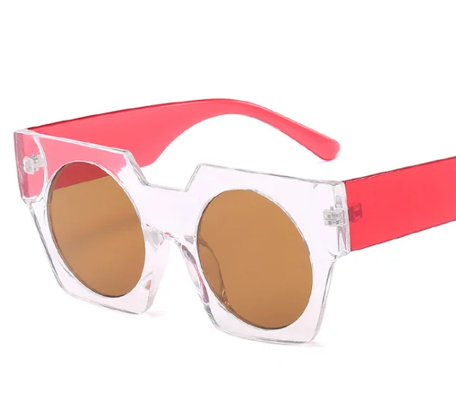 Red Geometry Vintage Big Frame Sunglasses Red Brown - Shop at LoveMi