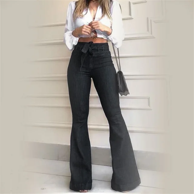 Micro elastic lace up flared pants Black - Shop at LoveMi