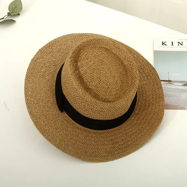 The same flat top wide brimmed straw hat Khaki - Shop at LoveMi
