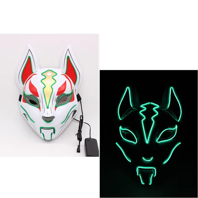 Glowing Cat Face Mask For Women Demon Slayer Cold Light Fox Mask Masquerade Cosplay Props Bar Haunted House Christmas Decor Green - Shop at LoveMi