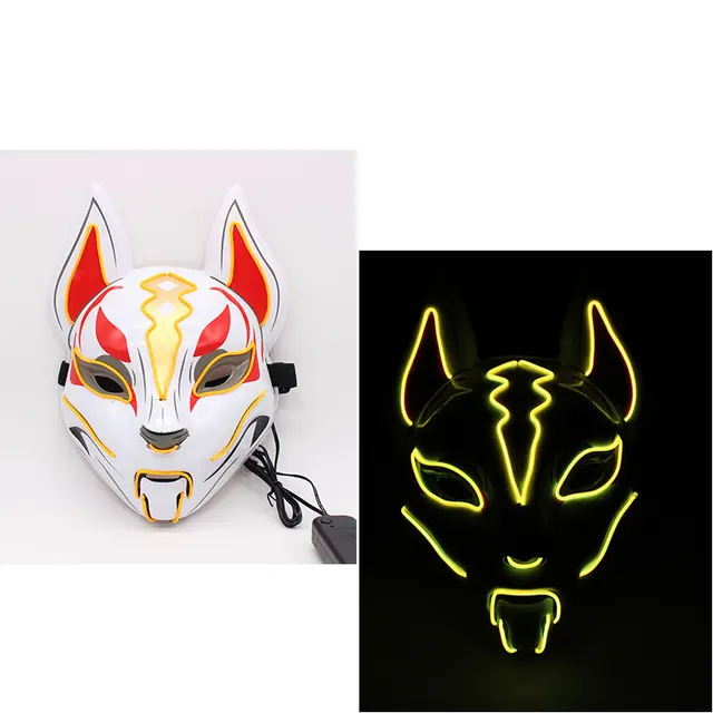 Glowing Cat Face Mask For Women Demon Slayer Cold Light Fox Mask Masquerade Cosplay Props Bar Haunted House Christmas Decor Yellow - Shop at LoveMi