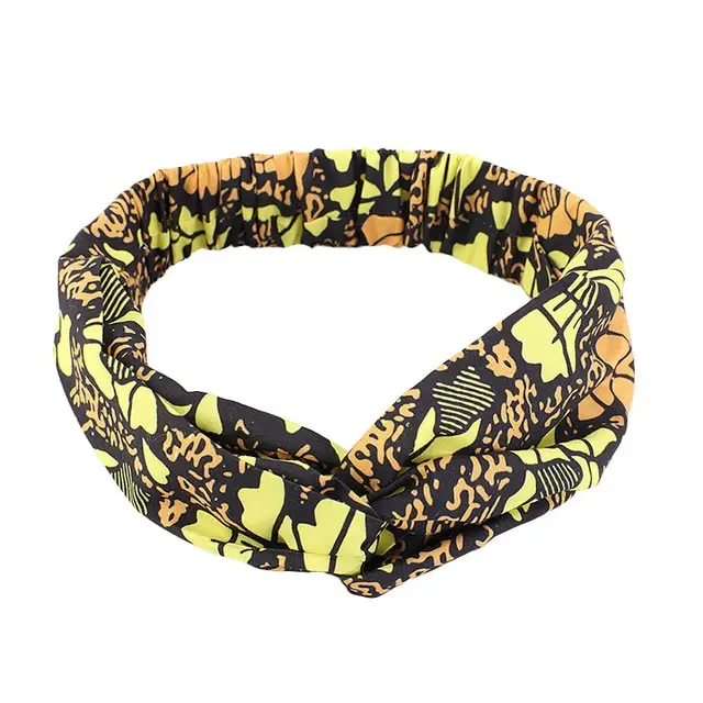 African Pattern Print Headband For Women Twist Style Black Yellow - Shop at LoveMi