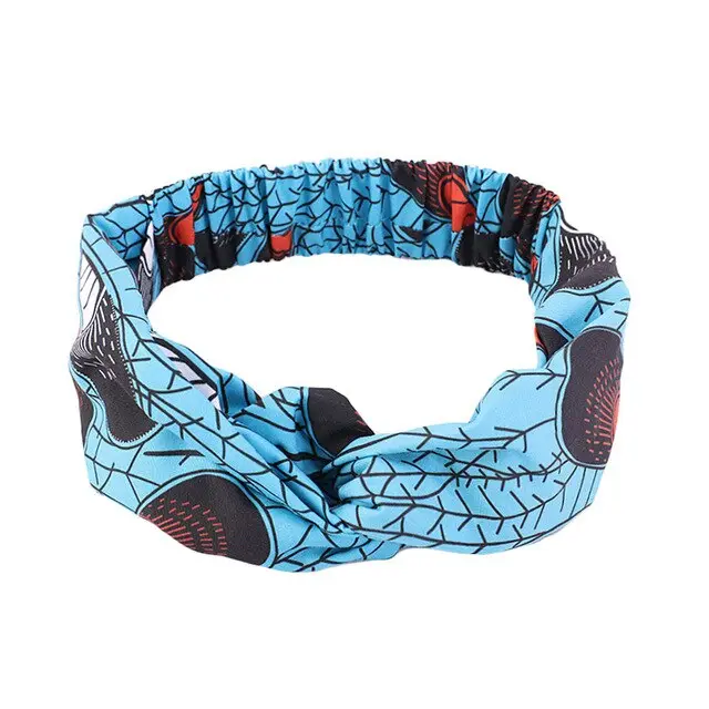 African Pattern Print Headband For Women Twist Style Lake Blue - Shop at LoveMi