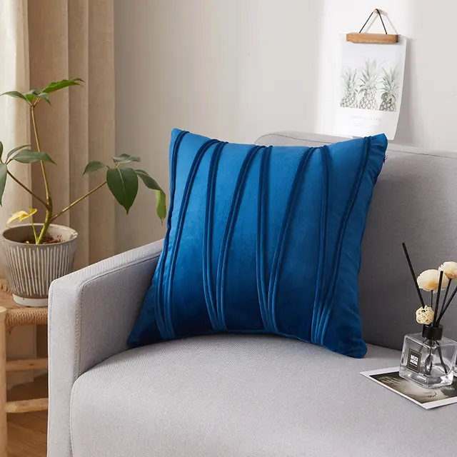 Dutch velvet embossed line solid color pillowcase Royal Blue - Shop at LoveMi