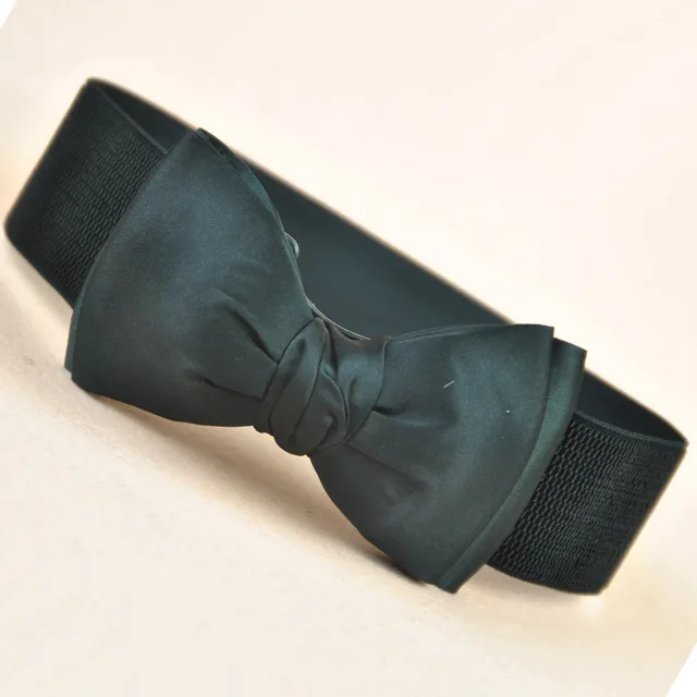 Elastic Bow Tie Vegan Stretch Leather Womens Belt Black - Shop at LoveMi