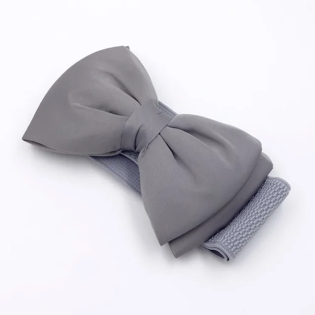 Elastic Bow Tie Vegan Stretch Leather Womens Belt Grey - Shop at LoveMi