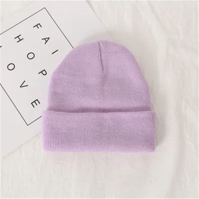 Knitted wool hat autumn and winter Light Purple - Shop at LoveMi