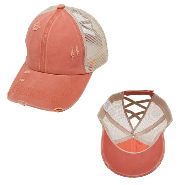 Washed ponytail cap Orange - Shop at LoveMi