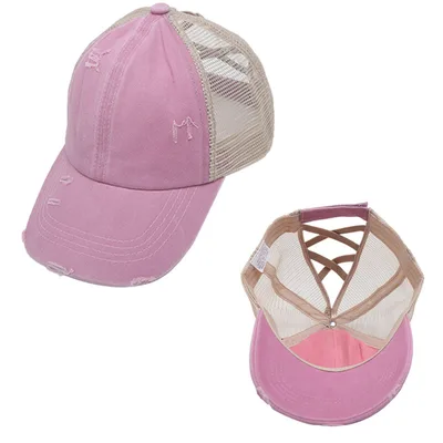 Washed ponytail cap Pink - Shop at LoveMi