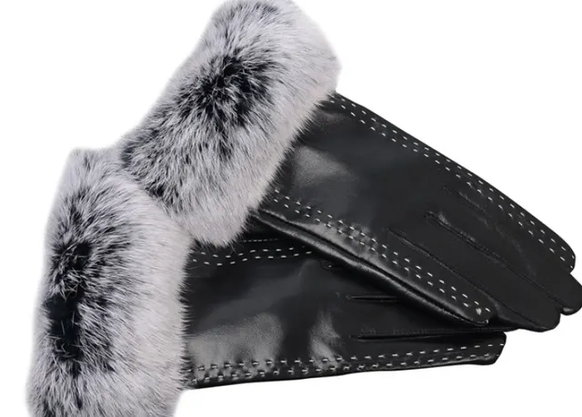 White leather gloves with parallel lines Black - Shop at LoveMi
