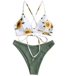 Daisy Print Lace Swimsuit - Green