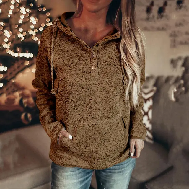 Ladies Drawstring Sweatshirt Brown - Shop at LoveMi