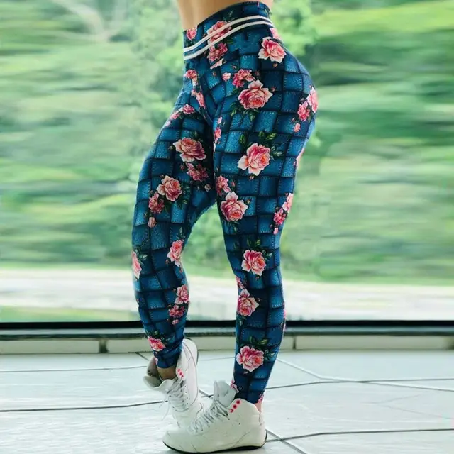Track pants stretch leggings Flowers - Shop at LoveMi