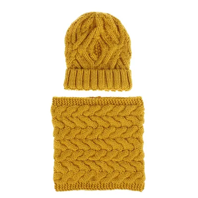 Two piece knitted hat hat bib set Ginger - Shop at LoveMi