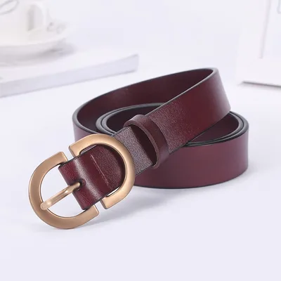 Fashion simple decorative belt cowhide belt Red Brown - Shop at LoveMi