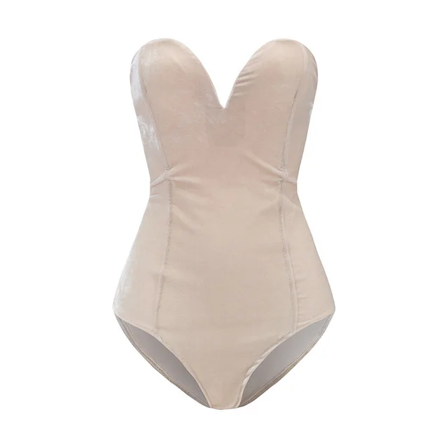Gold velvet sexy tube top opensuit Beige - Shop at LoveMi