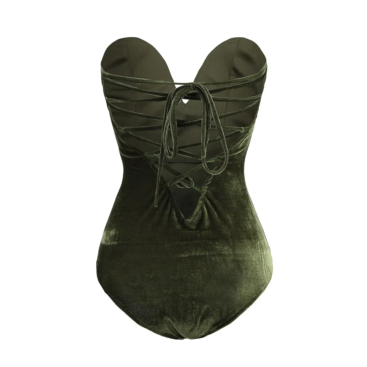 Gold velvet sexy tube top opensuit - Dark Green
