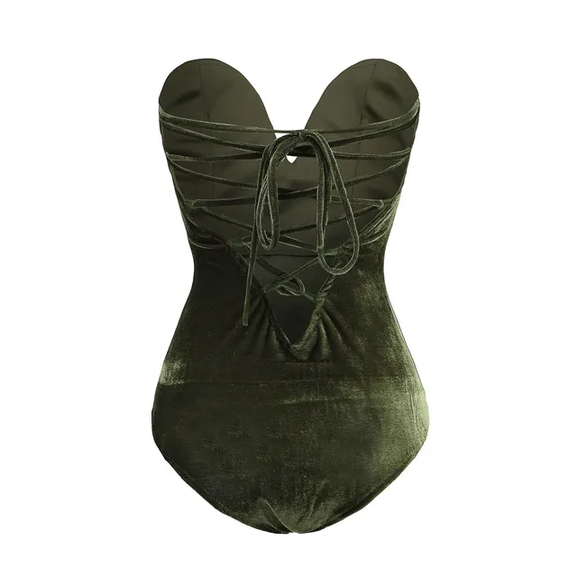 Gold velvet sexy tube top opensuit Dark Green - Shop at LoveMi