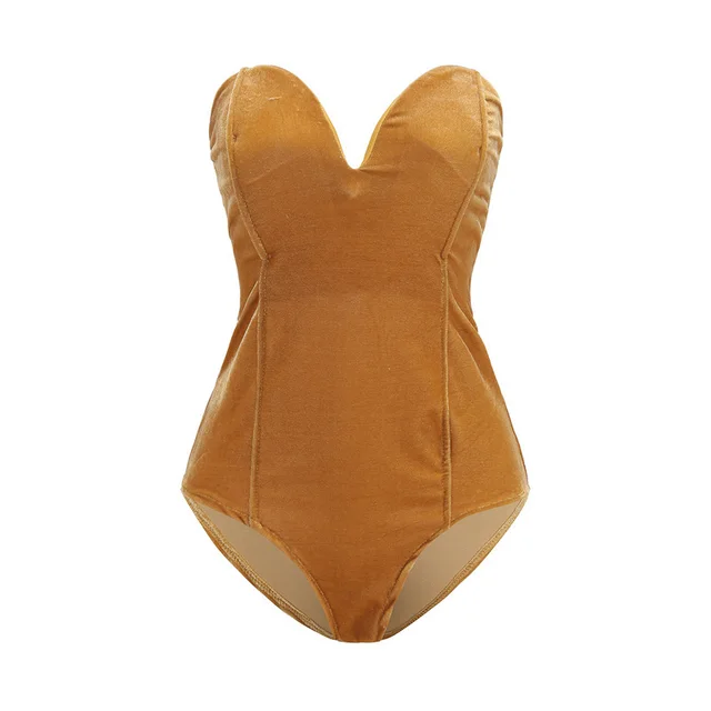 Gold velvet sexy tube top opensuit Gold - Shop at LoveMi