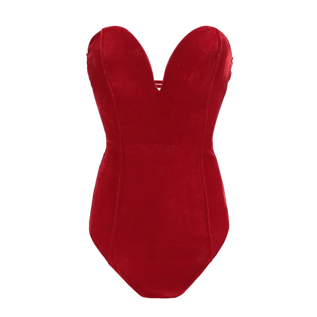 Gold velvet sexy tube top opensuit Red - Shop at LoveMi