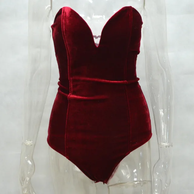Gold velvet sexy tube top opensuit Wine Red - Shop at LoveMi