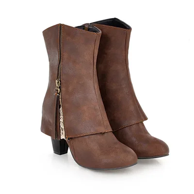 Retro boots chunky heels casual boots Brown - Shop at LoveMi