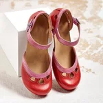 Chunky women's shoes plus size leather shoes - Red