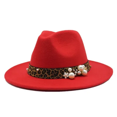 Winter wool Fedoras For Women Wide Brim Felt Hat Red - Shop at LoveMi