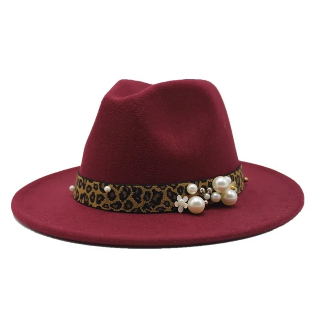 Winter wool Fedoras For Women Wide Brim Felt Hat Wine Red - Shop at LoveMi