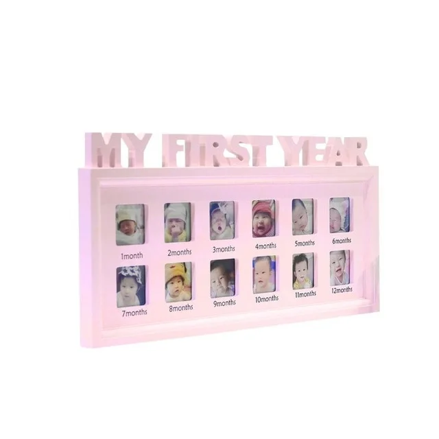Creative DIY 0 12 Month Baby MY FIRST YEAR Pictures Souvenirs Commemorate Kids Growing Memory Gift Display Plastic Photo Frame Pink - Shop at LoveMi