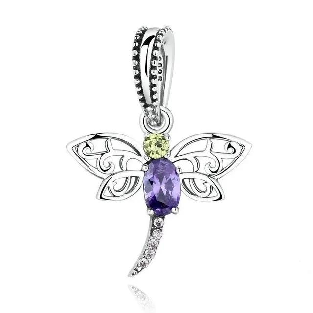 S925 Sterling Silver Bead Insect Series Dragonfly Pendant Silver - Shop at LoveMi