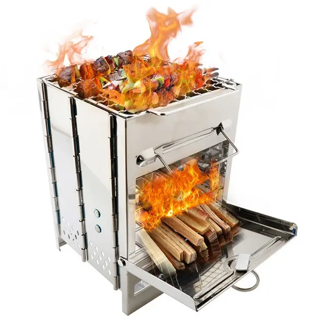Mini Outdoor Firewood Stove Camping Cooking Picnic Grill Folding Stove Square Wood Steel Travel Charcoal Photo Color - Shop at LoveMi