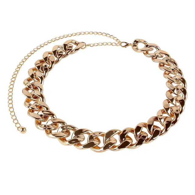 Europe and America cross border simple fashion thick chain waist chain with dress character retro versatile punk accessories autumn Gold - Shop at LoveMi