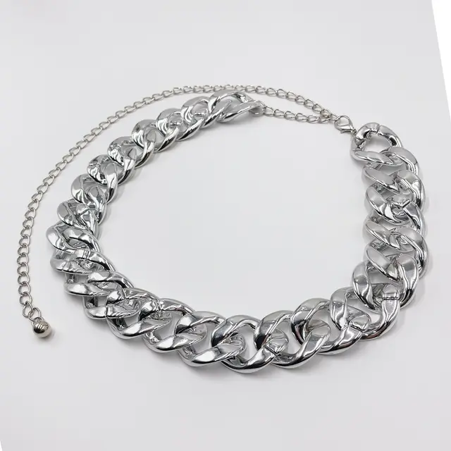 Europe and America cross border simple fashion thick chain waist chain with dress character retro versatile punk accessories autumn Silver - Shop at LoveMi