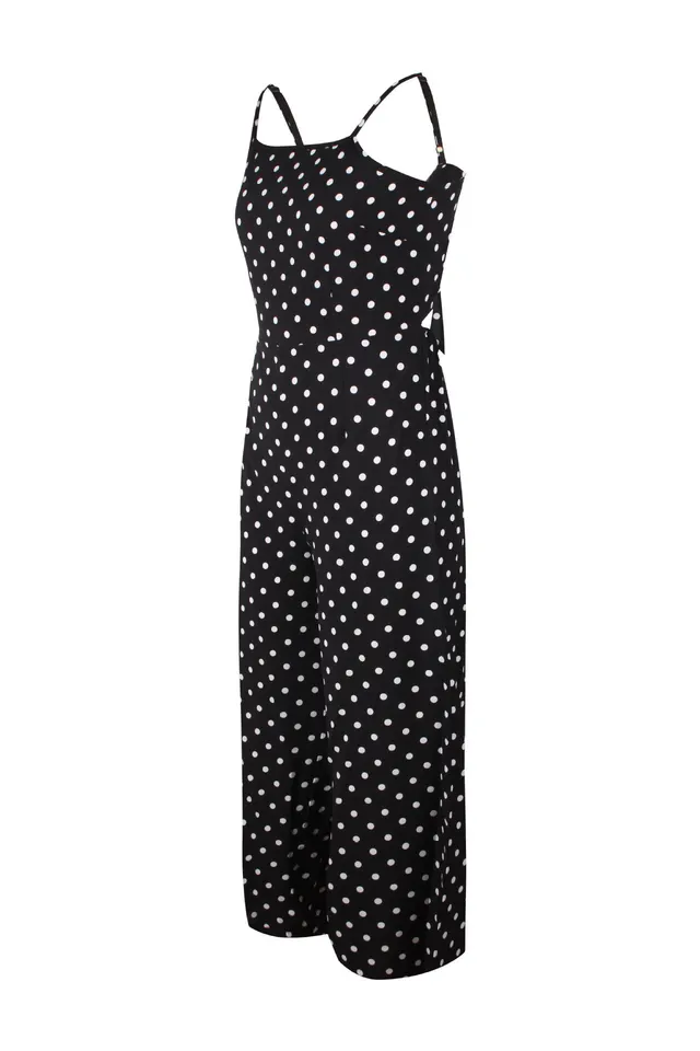 Polka Dot Sling Sexy Backless Straight Jumpsuit Black - Shop at LoveMi