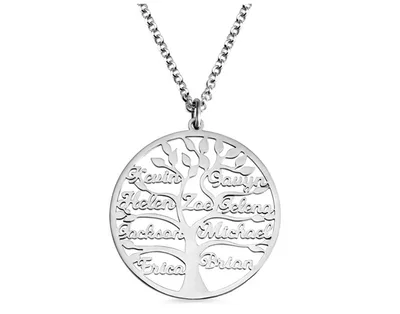 Family Tree Name Necklace Tree Of Life Stainless Steel Customised Necklace Silver - Shop at LoveMi