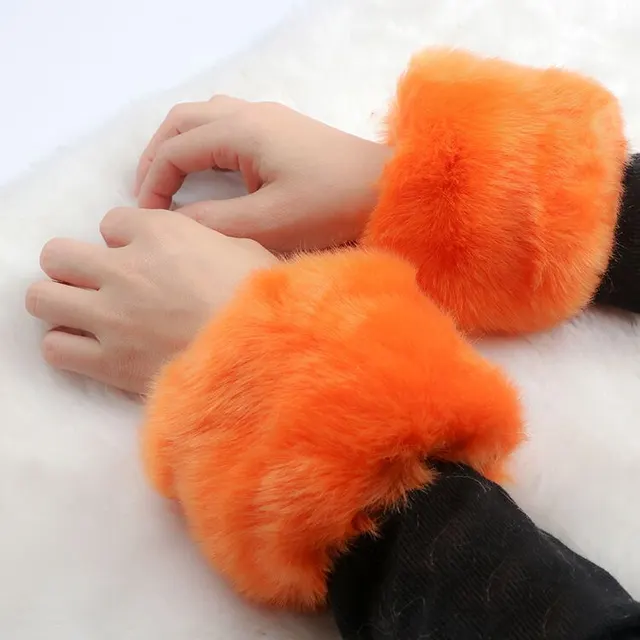 Fur Sleeves, Wrist Cuffs, Fur Wristbands, Plush Bracelet Sleeves, Belts Orange - Shop at LoveMi