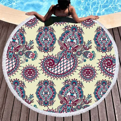 Circular macharo beach towel microfiber digital printing beach towel 3 Style 150Cm - Shop at LoveMi