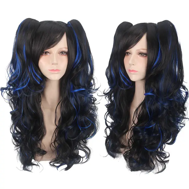 Double tiger clip style lolita wig - Blue Black