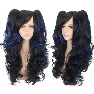 Double tiger clip style lolita wig - Blue Black