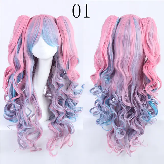 Double tiger clip style lolita wig Pink Blue - Shop at LoveMi
