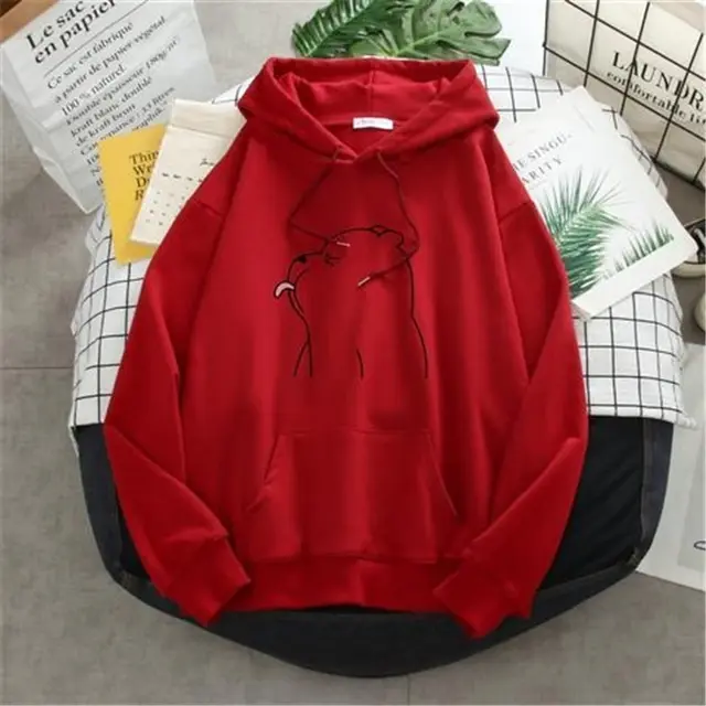 Bear print hooded sports sweatshirt Red - Shop at LoveMi