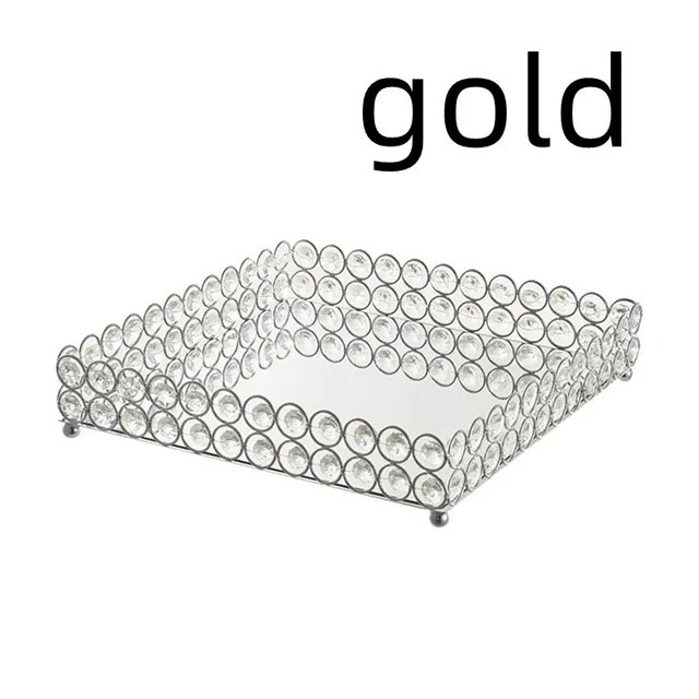 Metal Tray Crystal Storage Tray Cosmetic Storage Mirror Tray Ornaments Gold - Shop at LoveMi