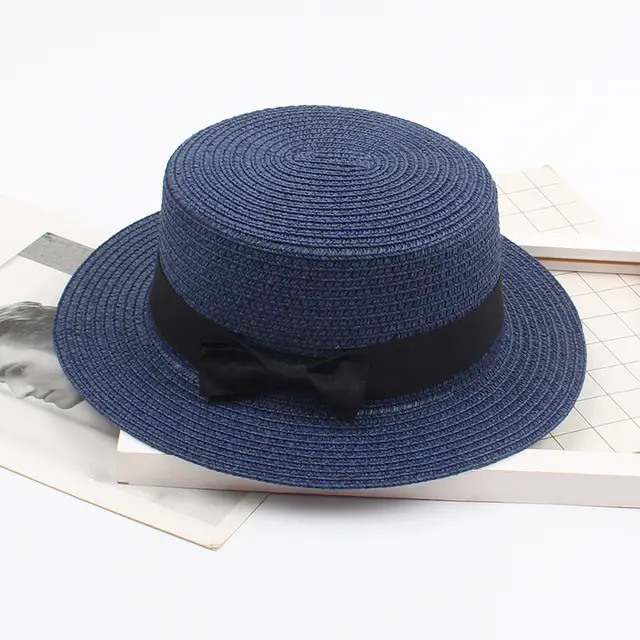 Summer New Style Bow Beach Sun Hat Women Navy Blue - Shop at LoveMi